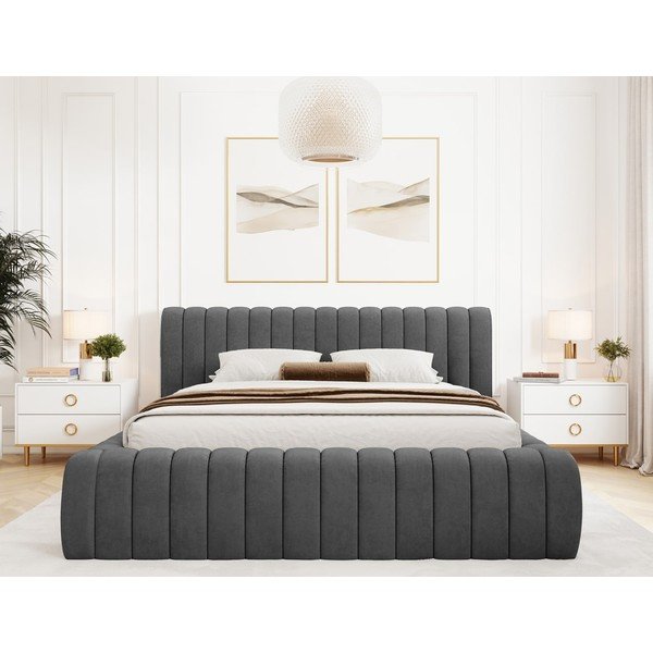 Tmavosivá čalúnená dvojlôžková posteľ s úložným priestorom s roštom 140x200 cm Carilla – ELTAP-image-3