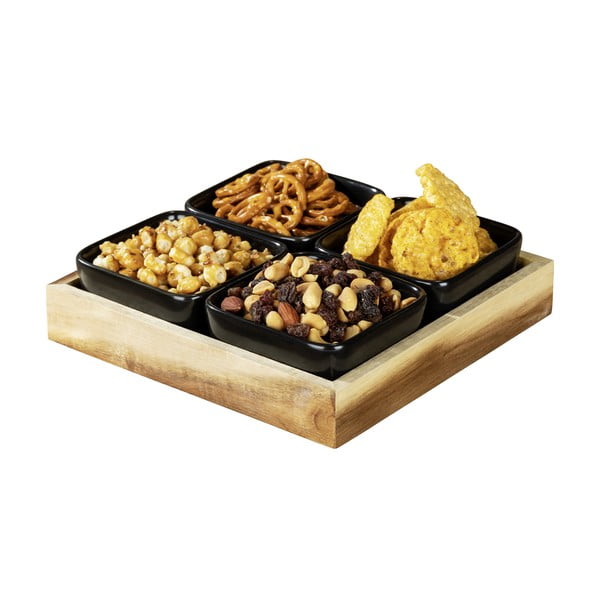 Čierne keramické servírovacie misy v súprave 4 ks s podnosom Elo - Wenko-image-4