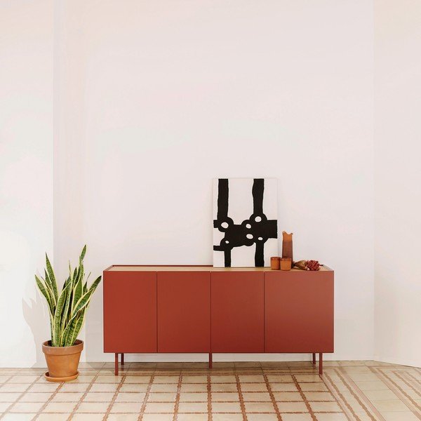 Červená nízka komoda v dekore duba 165x78 cm Arista – Teulat-image-1