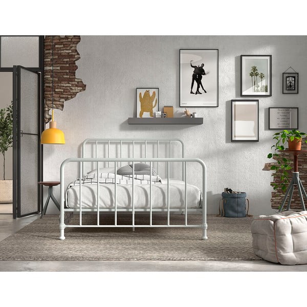 Biela kovová dvojlôžková posteľ s roštom 140x200 cm BRONXX – Vipack-image-3