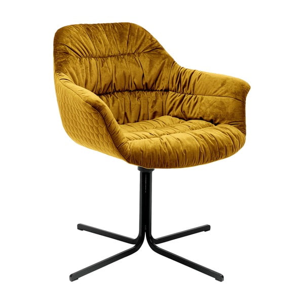 Žltá stolička so zamatovým čalúnením Kare Design Swivel