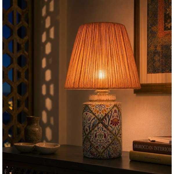 Stolová lampa v terakotovej farbe s tienidlom z papierového výpletu (výška  40 cm) Alev – Opviq lights-image-2