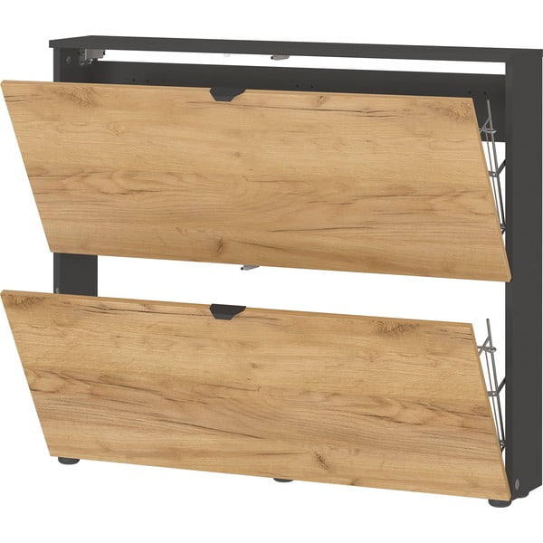 Výklopná závesná skrinka na topánky v dekore duba v antracitovo-prírodnej farbe 100x85x19 cm Renell – Germania-image-4