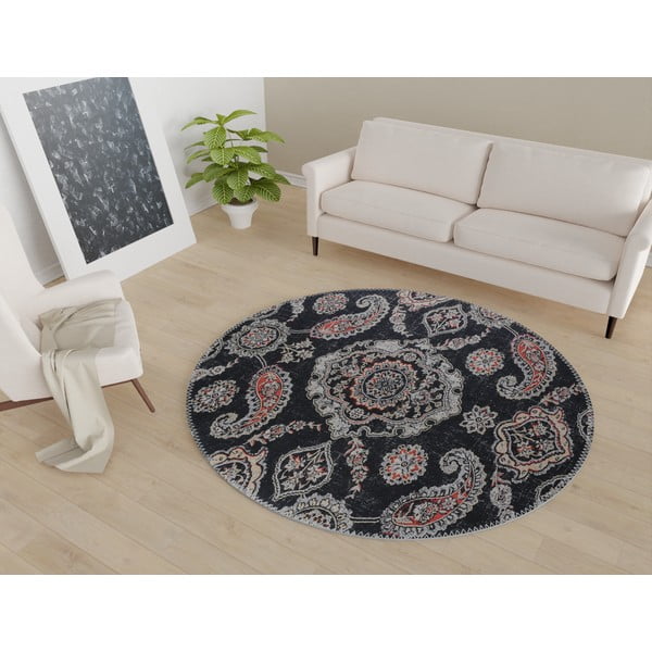 Čierny umývateľný okrúhly koberec ø 100 cm – Vitaus-image-1