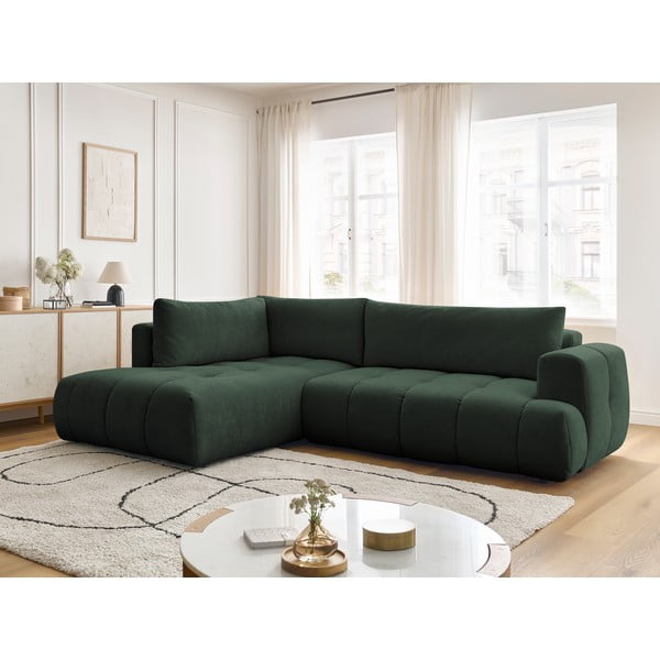 Zelená rozkladacia/s úložným priestorom rohová pohovka (ľavý roh/do L) Fuji – Bobochic Paris-image-1