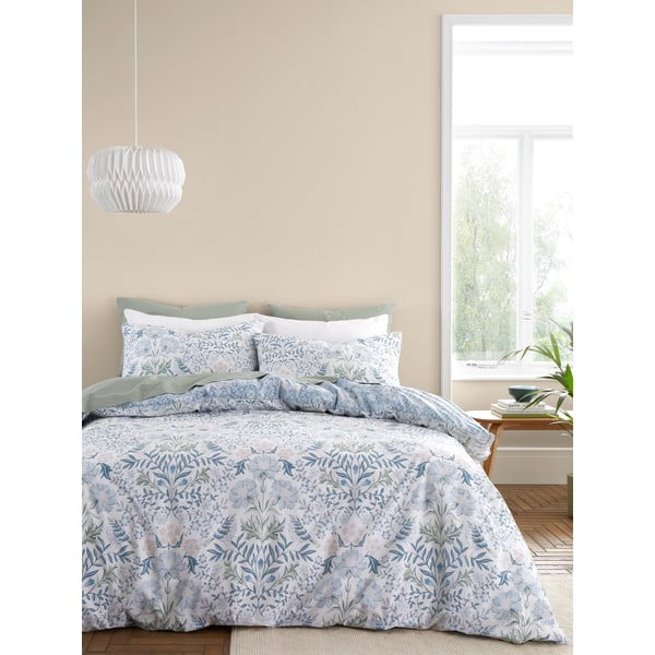Biele/modré bavlnené obliečky na dvojlôžko 200x200 cm Hedgegrow Hopper – Bianca