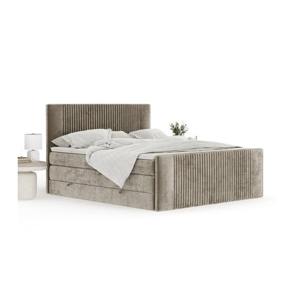 Svetlohnedá boxspring posteľ s úložným priestorom 180x200 cm Bergamo – Maison de Rêve-image-3