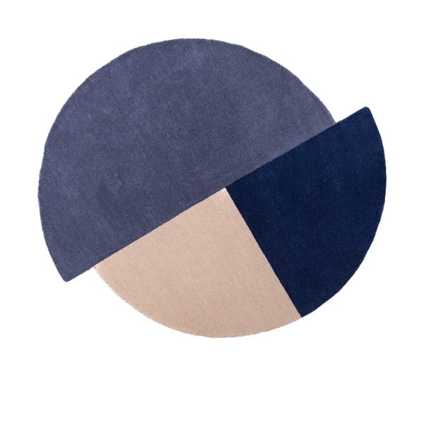 Modrý ručne tkaný vlnený okrúhly koberec ø 150 cm Mia Segment – ​​Flair Rugs