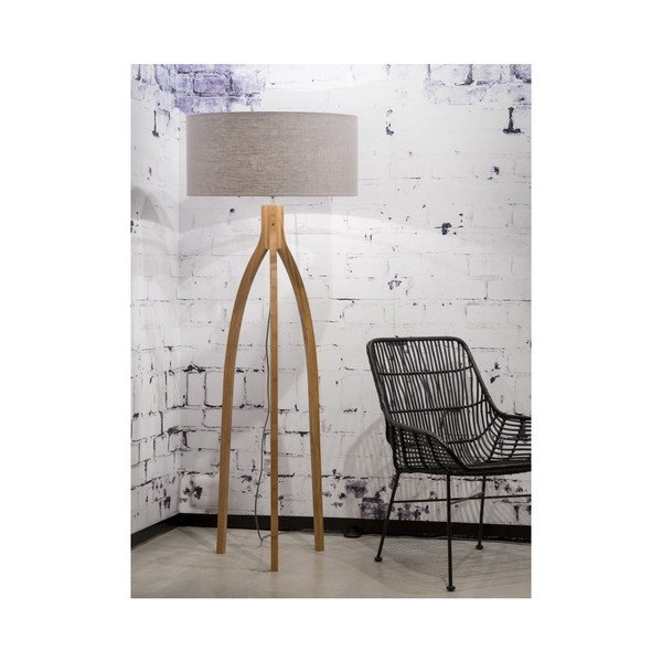 Stojacia lampa so svetlosivým tienidlom a konštrukciou z bambusu Good&Mojo Annapurna-image-3