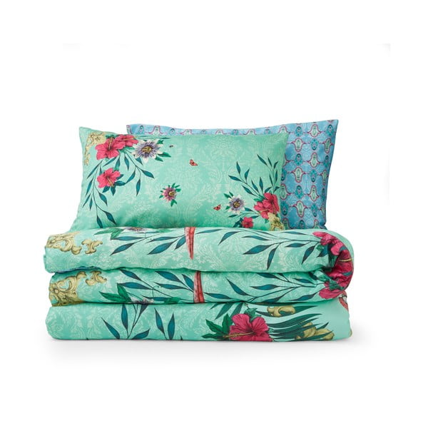 Zelené/modré obliečky na jednolôžko z bavlneného saténu 135x200 cm Paradise Parrot – Matthew Williamson