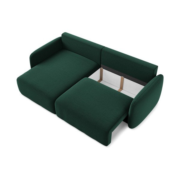 Tmavozelená zamatová rozkladacia/s úložným priestorom rohová pohovka (ľavý roh/s leňoškou) Kalena – Makamii-image-4