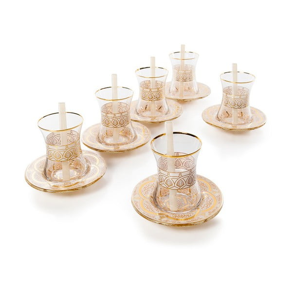 18dielny sklenený čajový set v zlatej farbe Oujda