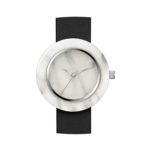 Biele mramorové hodinky s čiernym remienkom Analog Watch Co. Marble
