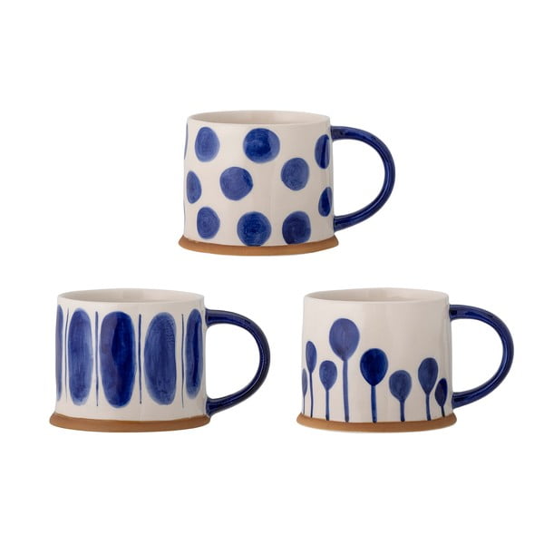 Biele/modré hrnčeky v súprave 3 ks z kameniny 450 ml Linora – Bloomingville