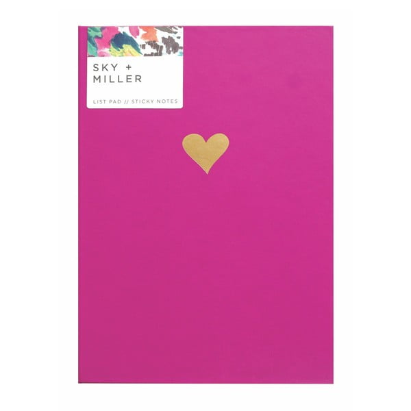 Ružový poznámkový blok so sadou lepiacich papierikov Portico Designs Hearts, 60 strán