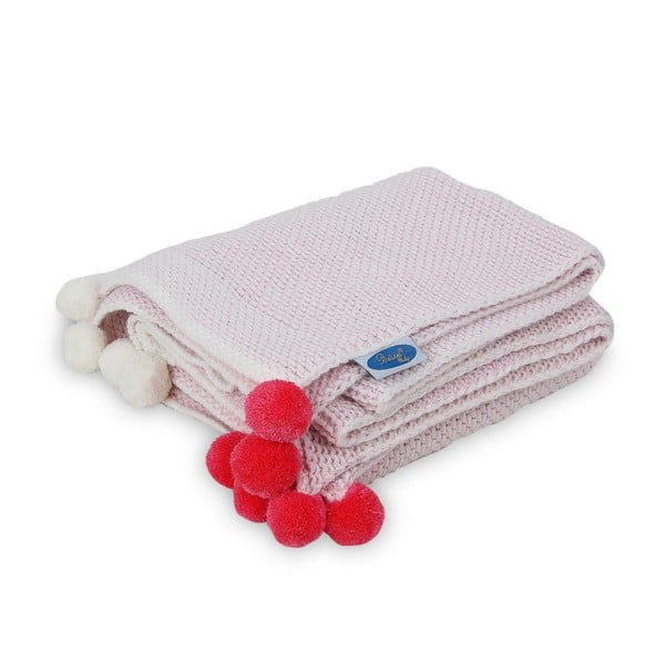 Ružová detská deka Baby Ecru Pom Pon, 80 × 110 cm