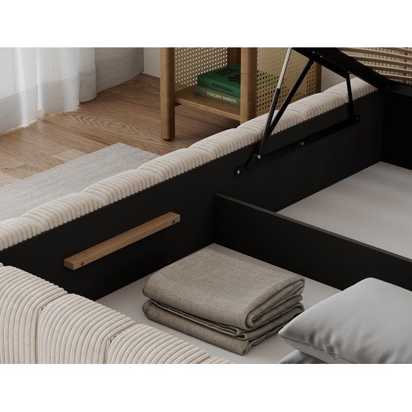 Béžová čalúnená jednolôžková posteľ s úložným priestorom s roštom 90x200 cm Lamica – ELTAP-image-4