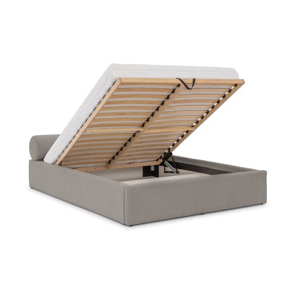 Svetlosivá čalúnená dvojlôžková posteľ s úložným priestorom s roštom 200x200 cm Cille – Ropez-image-2