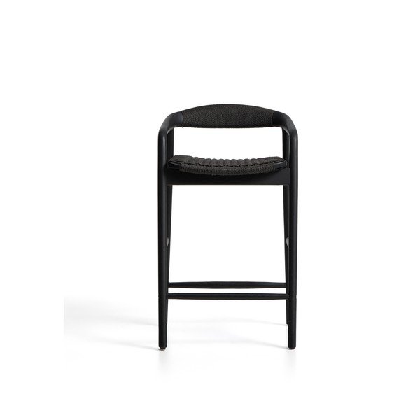 Čierna barová stolička s podrúčkami z dubového dreva (výška sedadla 65 cm) Derile – Kave Home-image-4