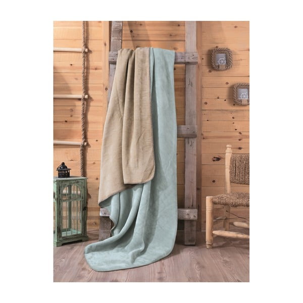 Zeleno-béžová deka Tray, 200 × 220 cm