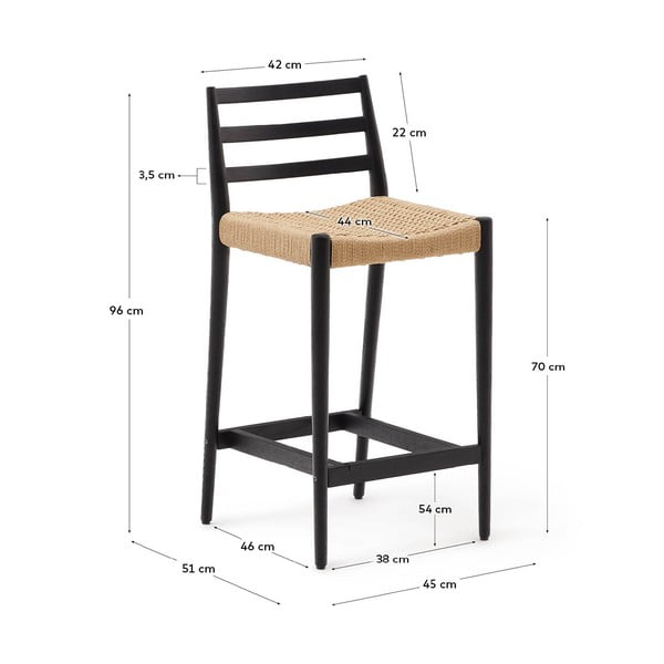 Čierna/v prírodnej farbe barová stolička z dubového dreva (výška sedadla 70 cm) Analy – Kave Home-image-4