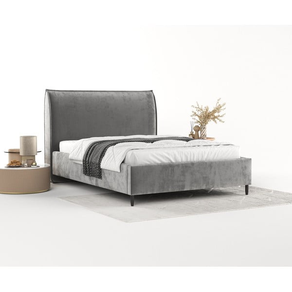 Sivá čalúnená dvojlôžková posteľ s úložným priestorom s roštom 140x200 cm Shell – Maison de Rêve-image-2