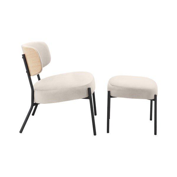 Krémovobiele zamatové kreslo s podnožkou Jerry – Støraa-image-1