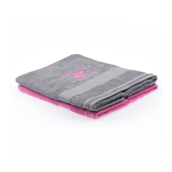 Sada sivého a ružového uteráka Beverly Hills Polo Club Tommy Orj, 50 × 100 cm