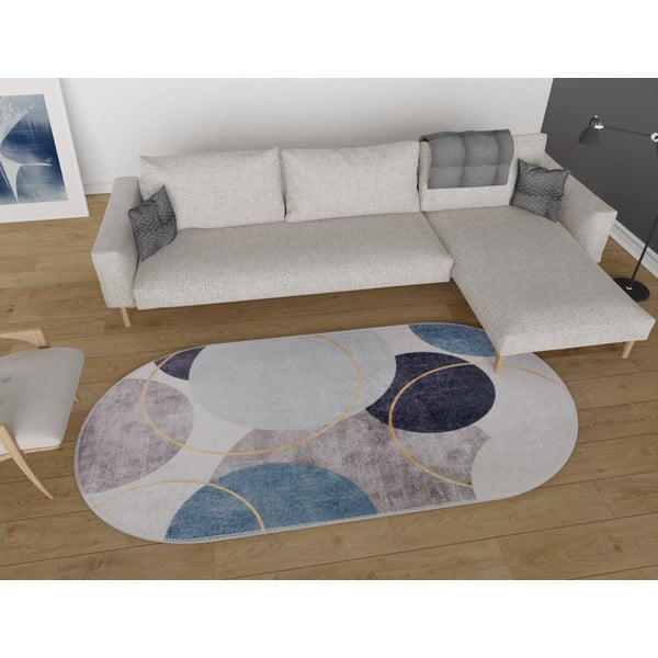 Modro-sivý umývateľný koberec 80x120 cm Oval – Vitaus-image-1