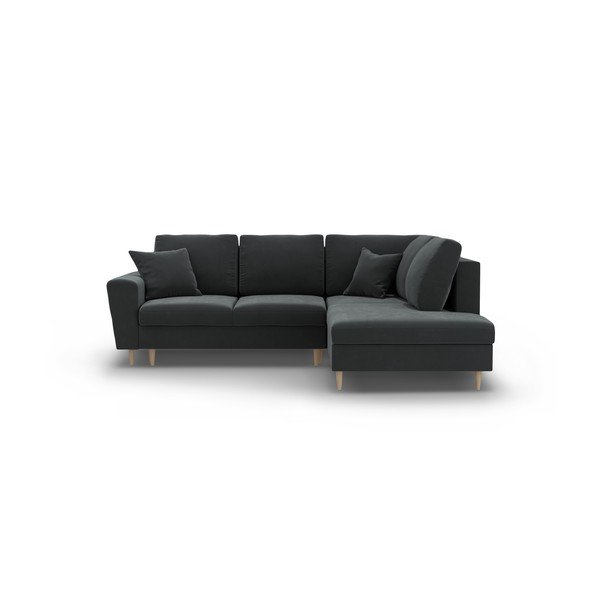 Tmavosivá zamatová rozkladacia/s úložným priestorom rohová pohovka (pravý roh/do L) Kyoto – Cosmopolitan Design