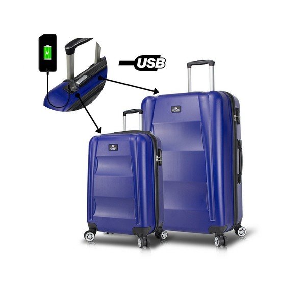 Sada 2 modrých cestovných kufrov na kolieskach s USB porty My Valice LASSO Cabin & Large-image-1