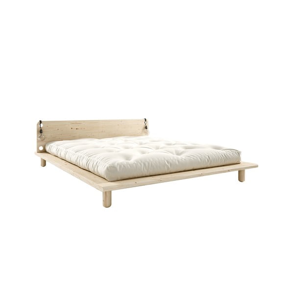 Dvojlôžková posteľ z masívneho dreva s čelom, lampičkami a matracom Comfort Karup Design Peek, 140 x 200 cm