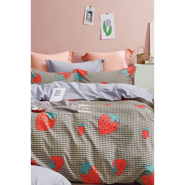 Predĺžené obliečky na jednolôžko z bavlny Renforcé s plachtou/3-dielne 160x220 cm Strawberry – Mila Home