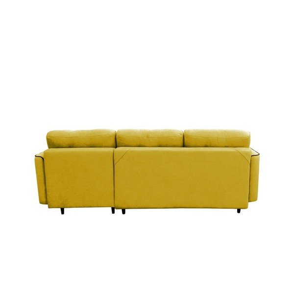 Žltá rohová rozkladacia pohovka Mazzini Sofas Dragonfly, pravý roh, čierne nohy-image-1