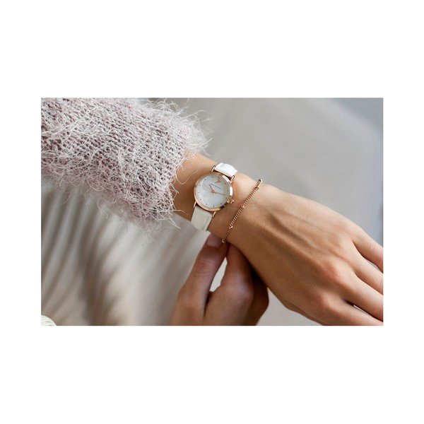 Dámske hodinky s bielym remienkom z pravej kože Emily Westwood Vintage-image-1