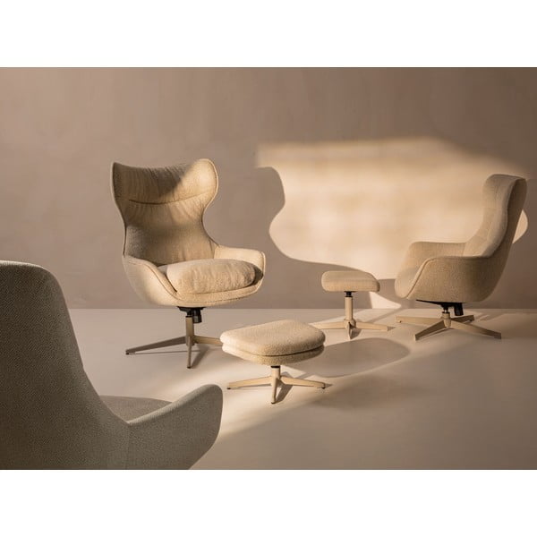 Béžové otočné kreslo s podnožkou z textílie buklé Kenzi – Micadoni-image-1