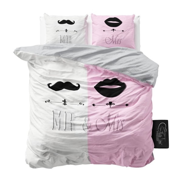 Ružové obliečky z mikroperkálu Sleeptime Mr and Mrs, 160 x 200 cm