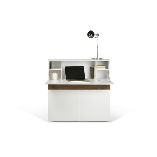 Bielo-hnedý pracovný stôl TemaHome Focus, 110 x 109 cm