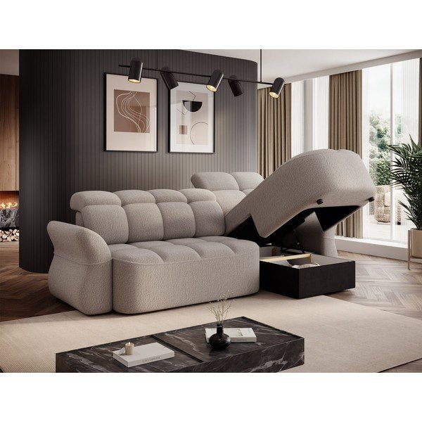 Béžová rozkladacia/s úložným priestorom rohová pohovka z textílie buklé (pravý roh/s leňoškou) Beneth – ELTAP-image-4