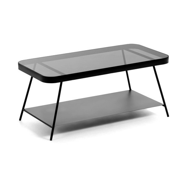 Čierny konferenčný stolík so sklenenou doskou 45x90 cm Duilia – Kave Home