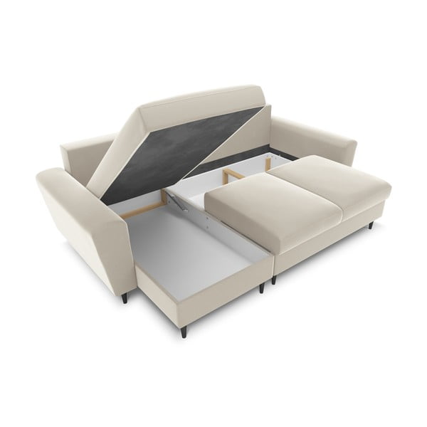 Béžová zamatová rozkladacia/s úložným priestorom rohová pohovka Kyoto – Cosmopolitan Design-image-2