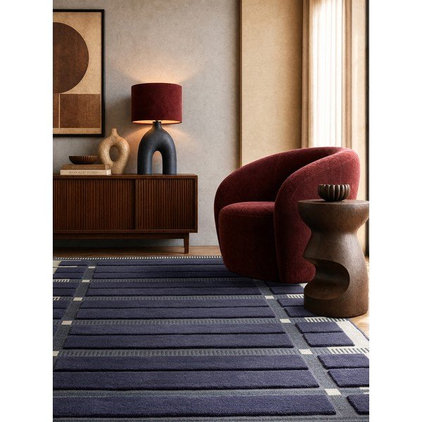 Tmavomodrý/béžový ručne tkaný vlnený koberec 120x170 cm – Asiatic Carpets-image-1