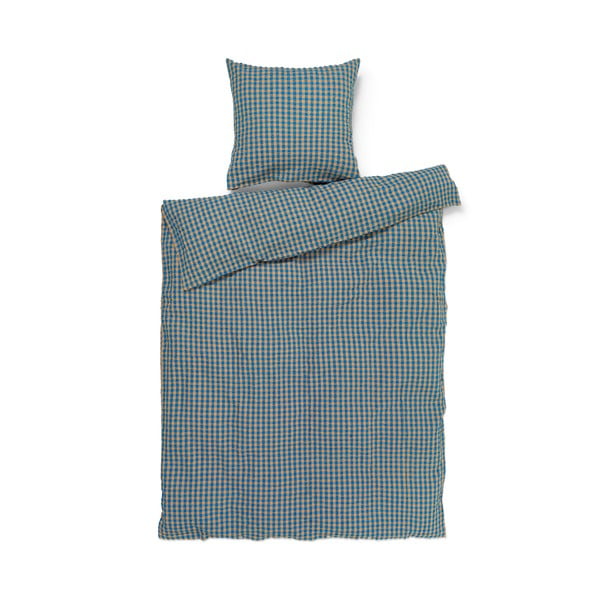 Okrovožlto-modré predĺžené krepové obliečky na jednolôžko 140x220 cm Bæk&Bølge – JUNA