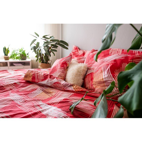 Červené bavlnené obliečky na jednolôžko 140x200 cm LP Dita Red – Cotton House-image-2