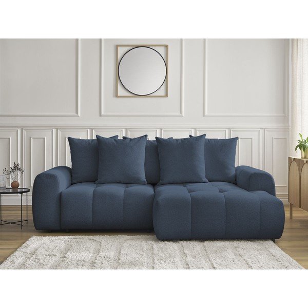 Modrá ženilková rozkladacia/s úložným priestorom rohová pohovka (pravý roh/s leňoškou) Roxelane – Bobochic Paris-image-1