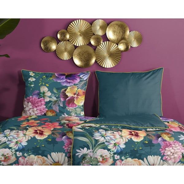 Petrolejovomodré obliečky na jednolôžko z organickej bavlny Descanso Sunflower, 140 x 200 cm-image-2