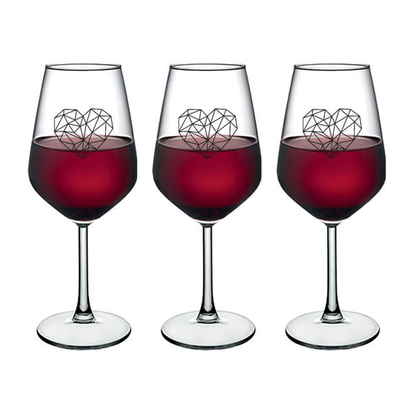 Sada 3 pohárov na víno Vivas Polygonal Heart, 345 cm