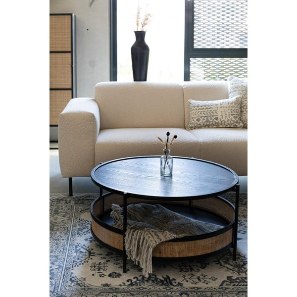 Okrúhly konferenčný stolík v čierno-prírodnej farbe ø 80 cm Makoto – White Label-image-1