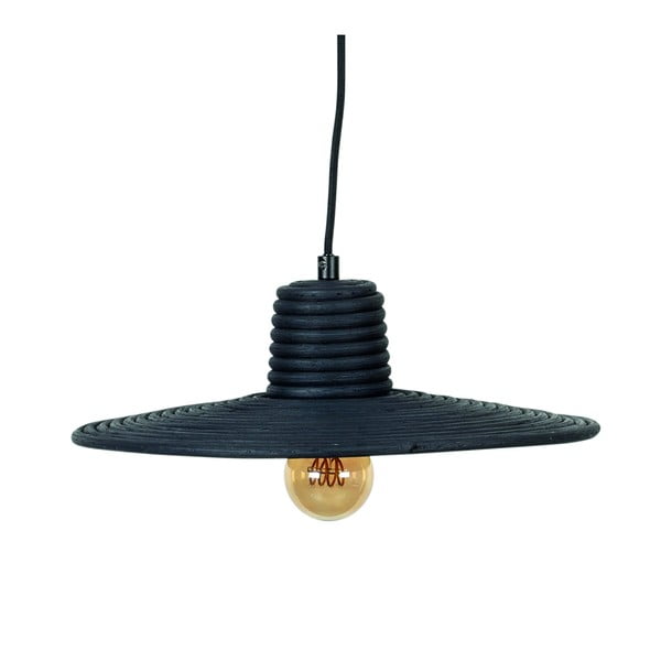 Čierne stmievateľné závesné svietidlo s ratanovým tienidlom ø 35 cm Balance – Zuiver