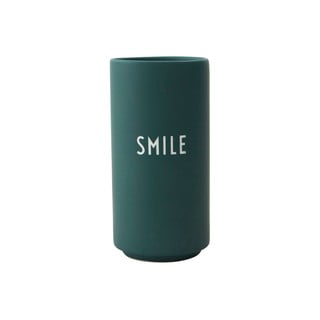 Tmavozelená porcelánová váza Design Letters Smile, výška 11 cm